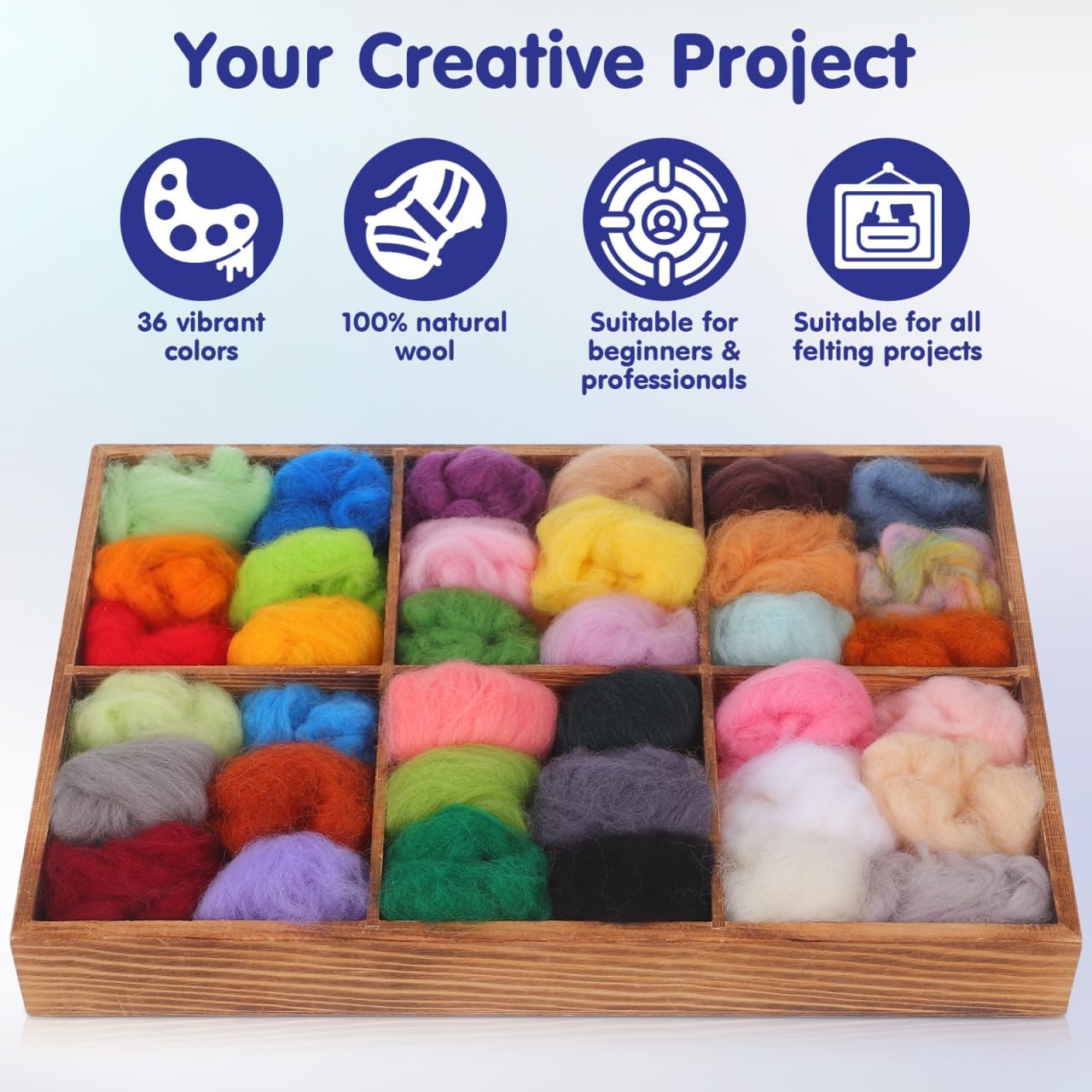 Uonlytech 36 Colors Wool Roving Yarn for Needle Felting and Wet Felting DIY Crafts with Reusable Pouch 1.96X1.96X1.96 Inch Wool Fiber for Handmade Needlecraft Projects