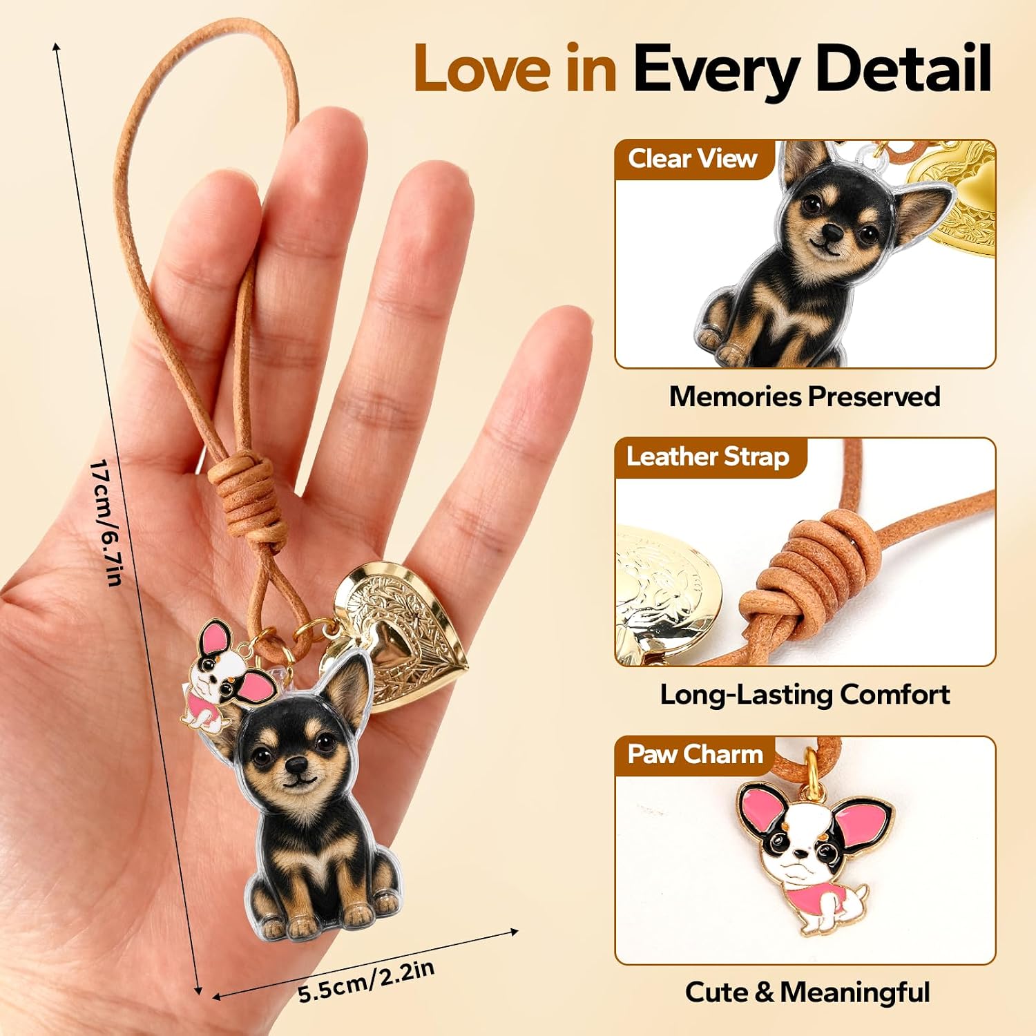 New Chihuahua Dog Hair Keychain, Pet Fur Keepsake, Dog Fur Keepsake image 4
