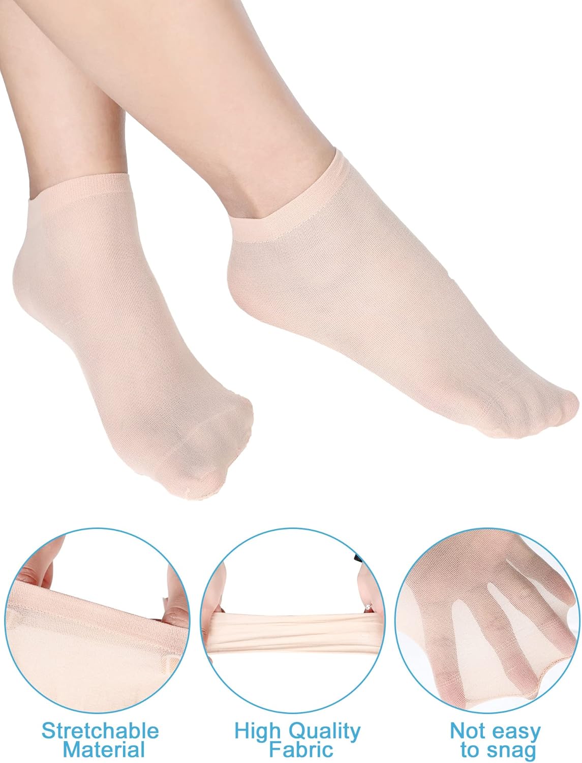 Sintege 600 Pieces Disposable Foot Socks for Trying on Boots Shoes, Ankle High Nylon Footies for Women, Disposable Non Slip Socks for Guest, Black, White, Beige