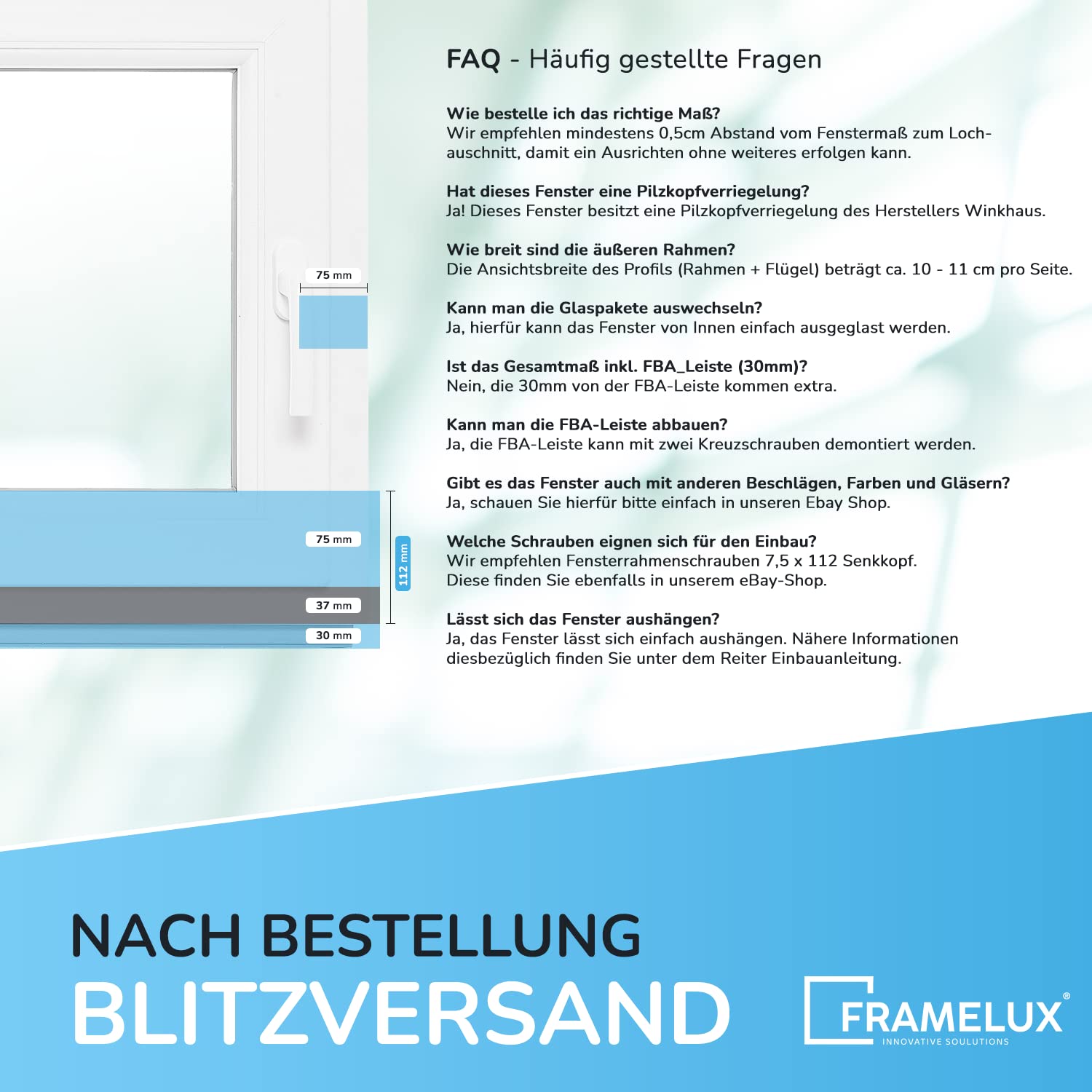 Kellerfenster Kunststofffenster weiß, BxH: 60 x 40 cm / 600 x 400 mm 2-fach Verglasung (32 mm) Dreh-Kipp inkl. Pilzkopfverriegelung, DIN Rechts (Griff Links), 60 mm Profil