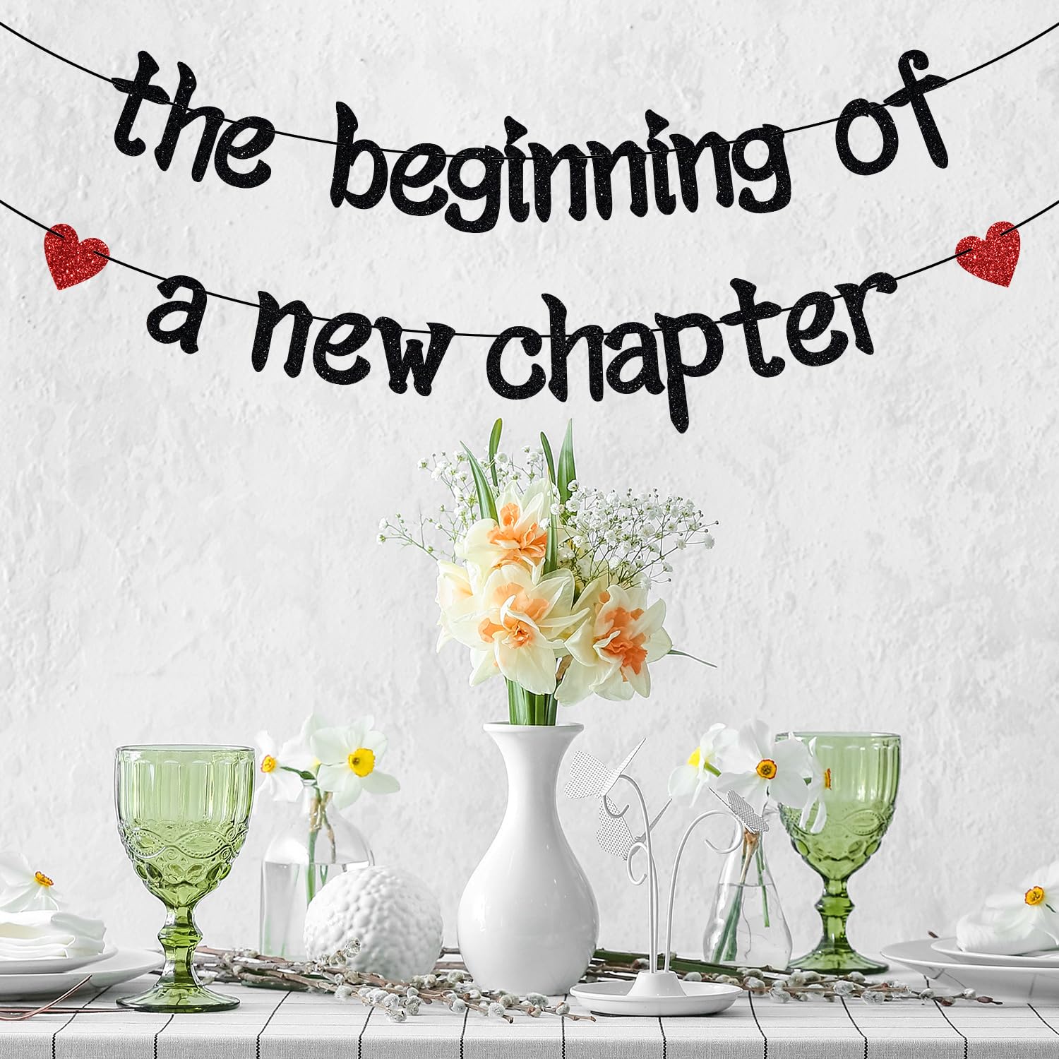 The Beginning Of A New Chapter Banner – Silbernes Glitzerbanner Für Babyparty, Abschluss & Mehr