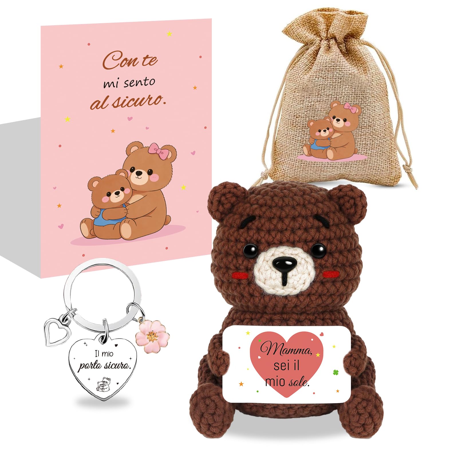 Mum Gifts - Handmade Crochet Bear with Mum Card, You're My Sun, Mum Gift for Birthday Christmas Mother's Day, Plush Bear Gift for Mom, Mom - 1