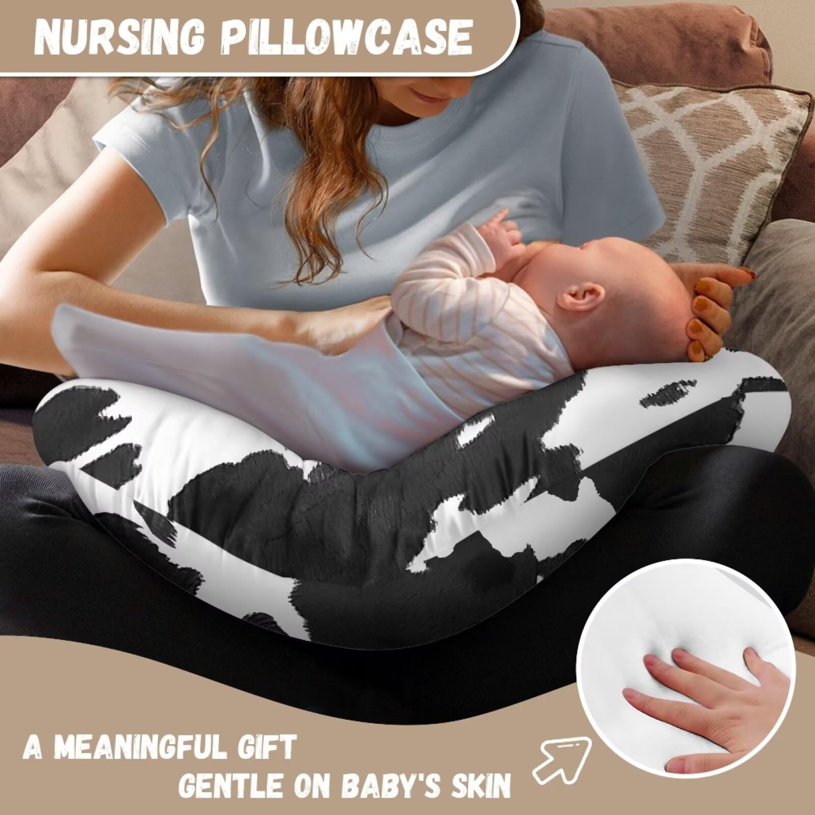 Urndoeng Cow Print Nursing Pillow Cover With Hidden Zipper, Durability Nursing Pillow Slipcovers - Image 3