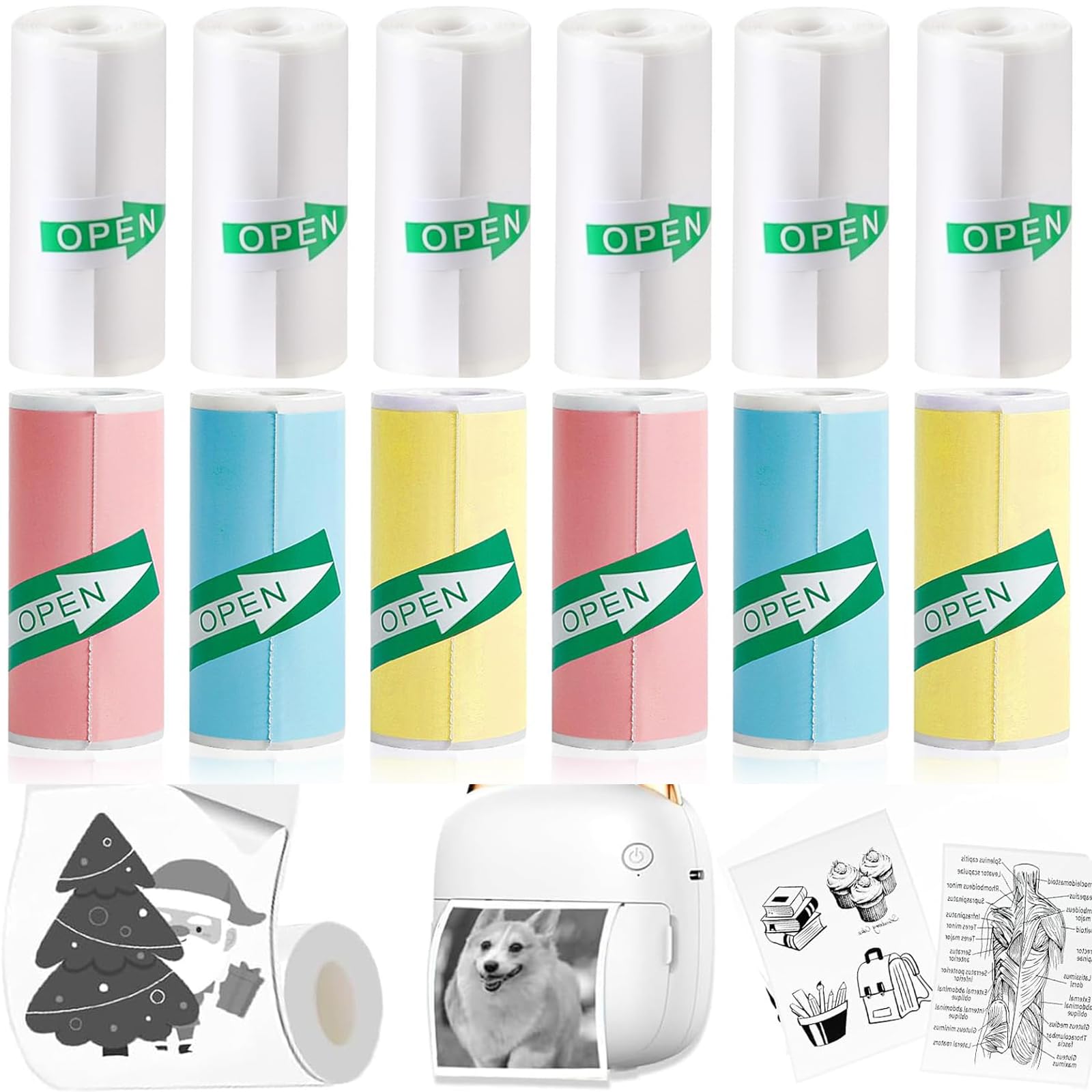 Monsully Printer Sticker Paper, 16 Colorful Thermal Printer Paper 57 x 25 mm Thermal Mini Sticker Roll for Mini Camera Printing(Multicolors)