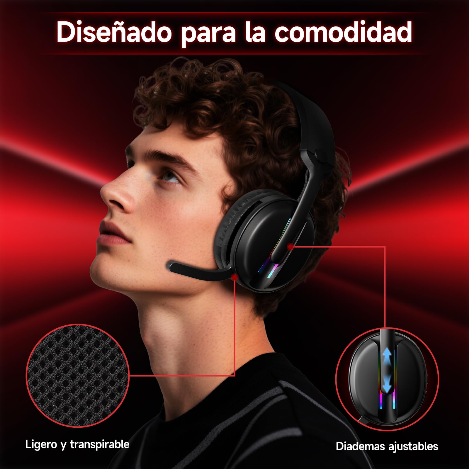 MANKIW Cascos Gaming Inalámbricos Estéreo HiFi con Micrófono Antirruido, Auriculares Bluetooth 5.4 con Baja Latencia para Juegos, 2,4GHz Conexión Tri-Modal, 40 Horas de Reproducción