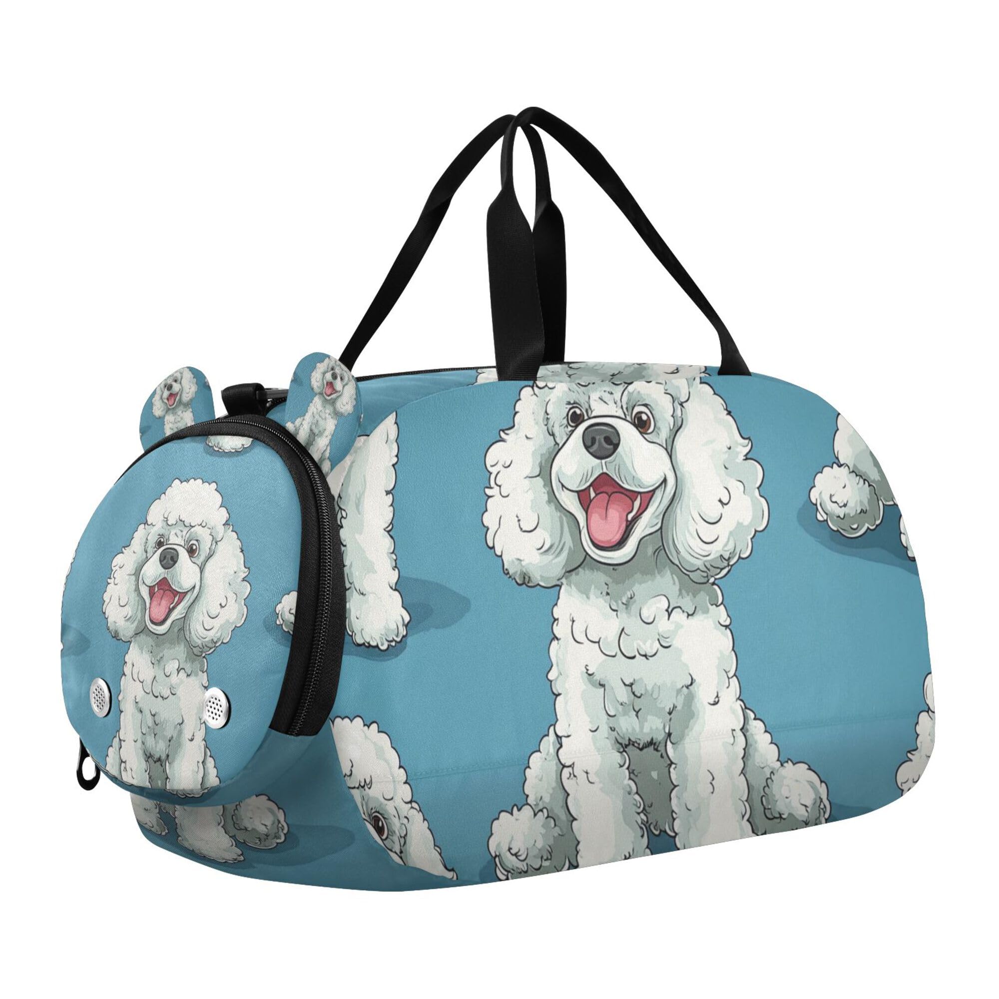 Glaphy Cartoon Poodle Dogs Duffle Bag for Toddler Boys Girls, Gym Sports Bag with Shoe Compartments, Kids Travel Overnight Weekender Shoulder Bag