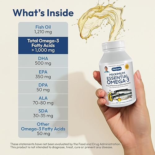 Miniatura 3 de ANDREW LESSMAN Maximum Essential Omega-3 sin sabor, 180 cápsulas blandas  Aceite de pescado omega-3 ultrapuro de 1200 mg de DHA alto, sin suplemento