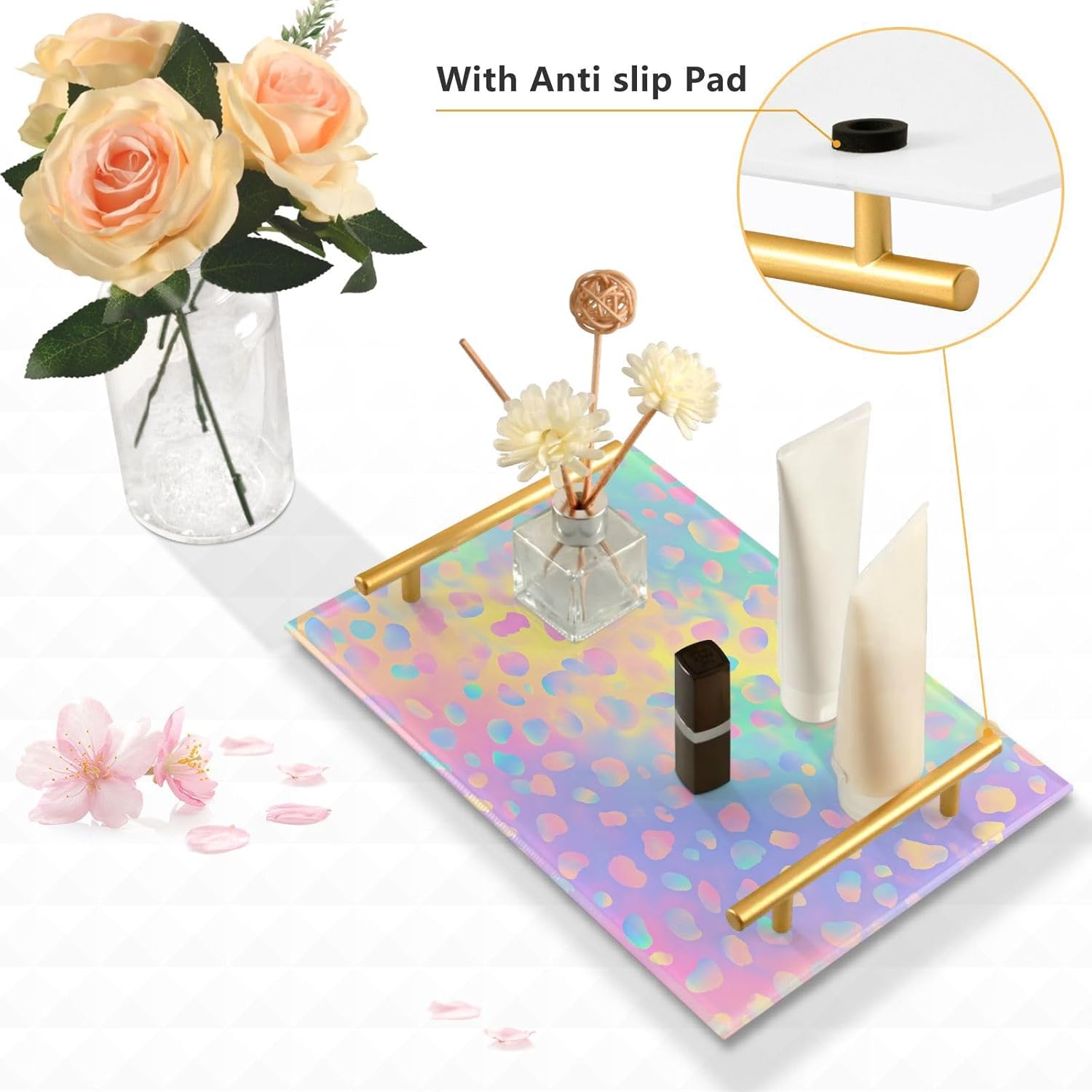 Pastel Leopard Marble Vanity Tray for Bathroom Counter Rectangle Decorative Kitchen Trays Acrylic Jewelry Perfume Makeup Organizer Tray Holder