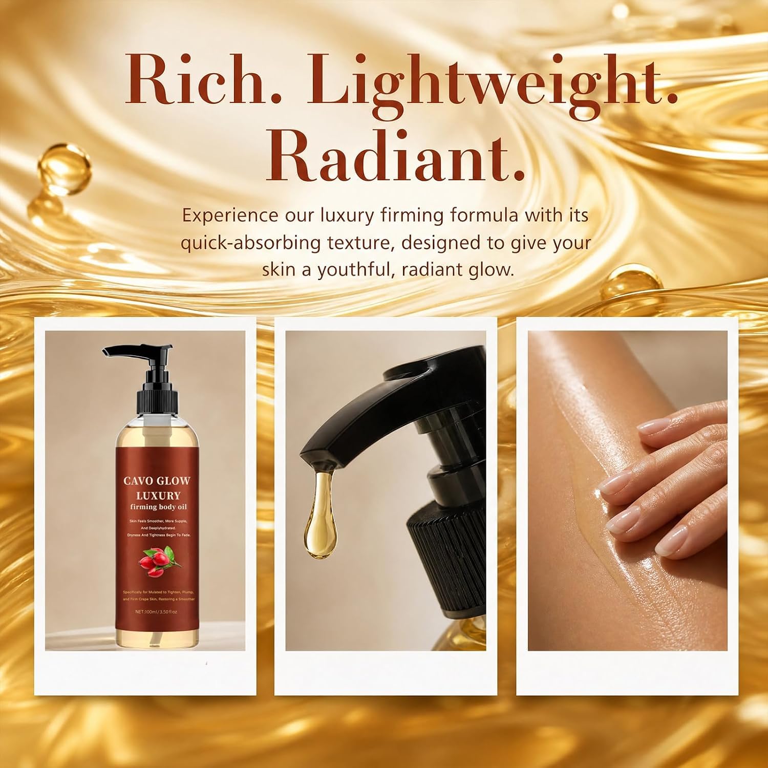 2026 Upgraded Cavo Glow Body Oil, Cavo Glow Luxury Body Oil for Crepe Skin, Firming Body Oils for Women, After Shower Hydration That Plumps, Fast Absorbing, Non-Greasy Formula (1 Bottle)