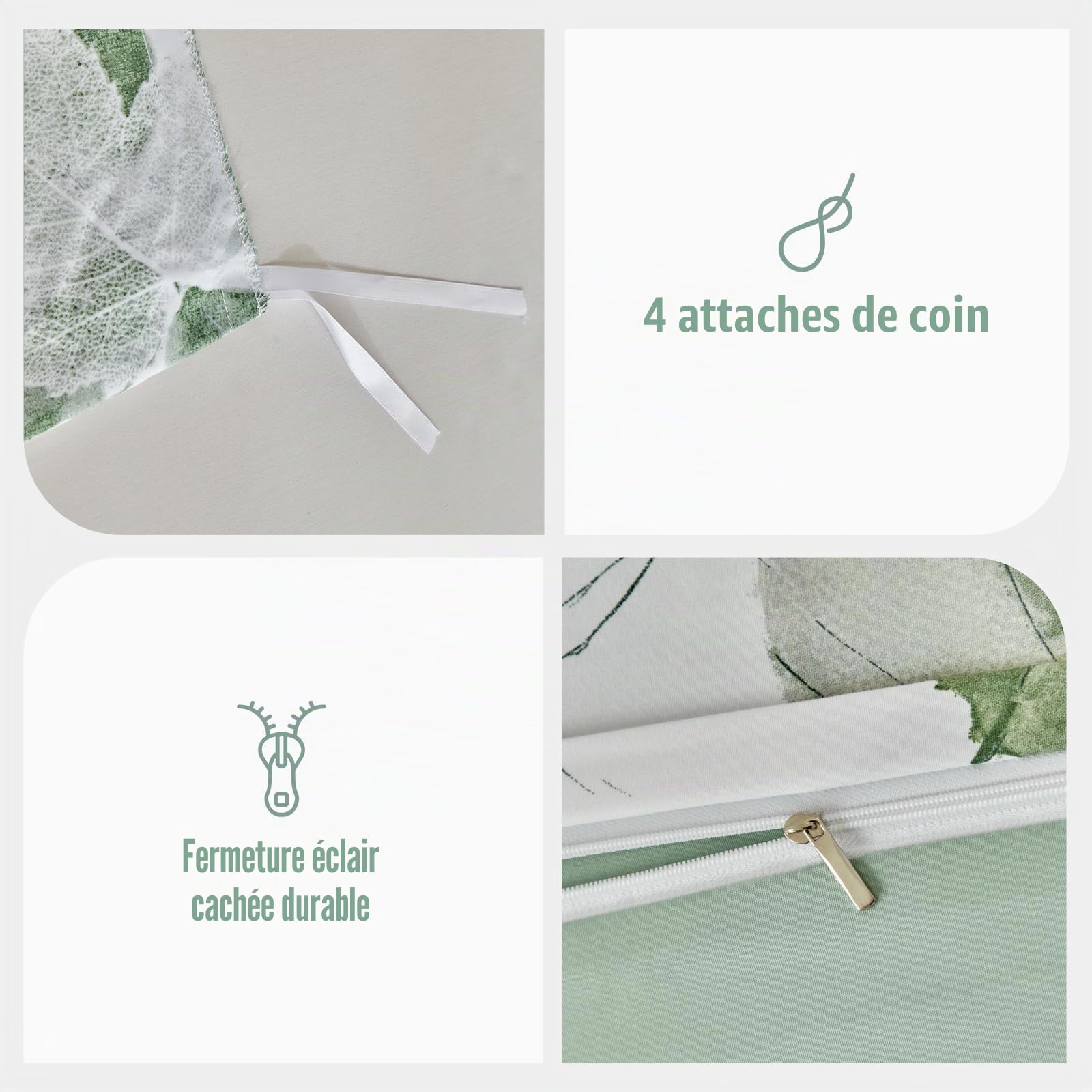 Lekesky Parure de lit 2 personnes 260 x 240 cm 3 pièces en microfibre avec motif aquarelle comprenant 1 housse de couette 260 x 240 cm + 2 taies d'oreiller 50 x 80 cm, vert érable