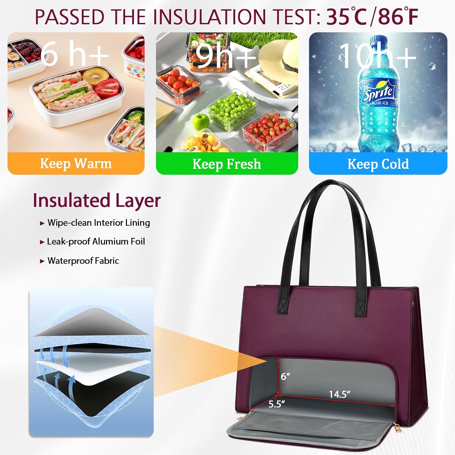 KKXIU Laptop Tote Bag for Women Work with Lunch Compartment 15.6 Inch Teacher Tote Work Purse