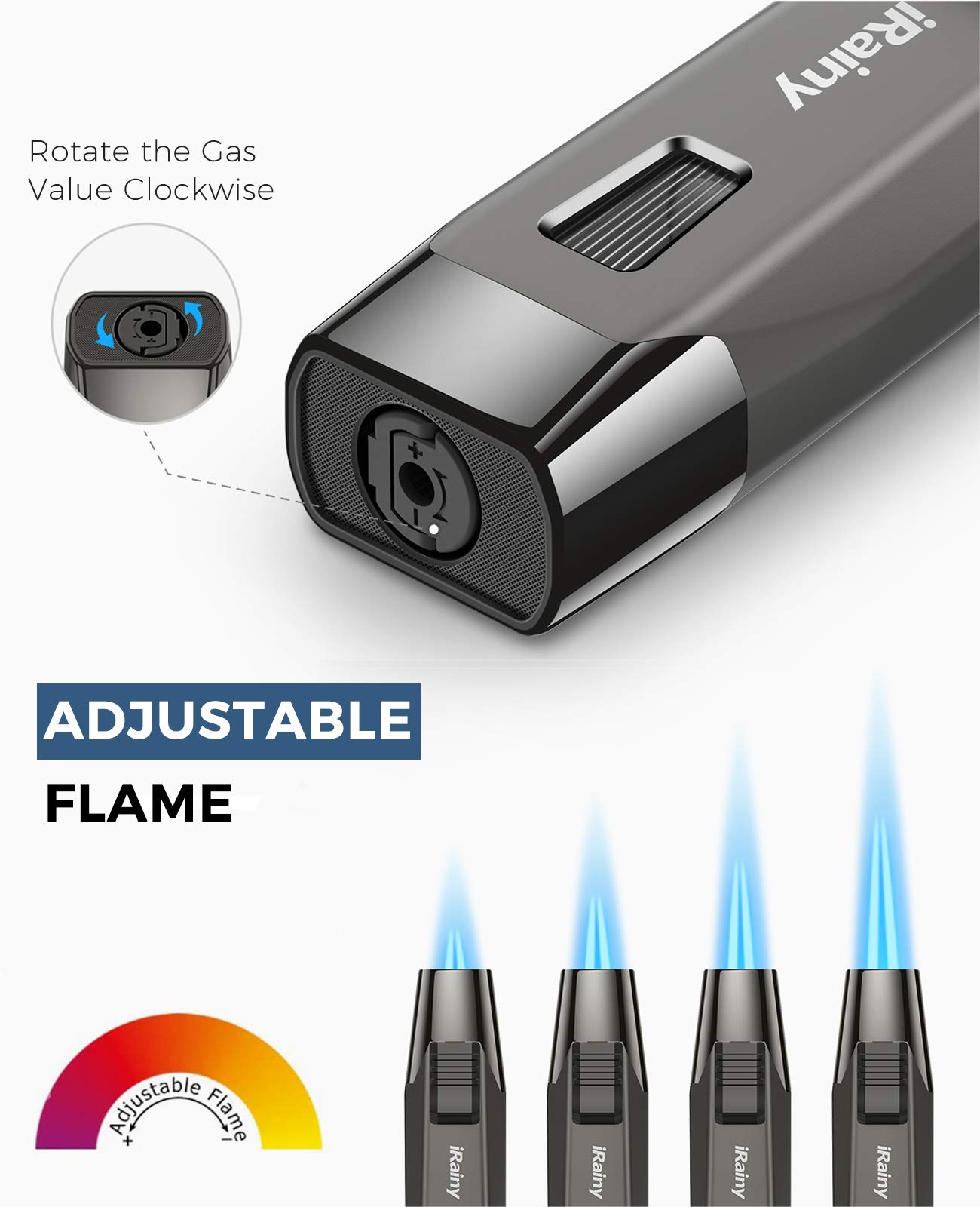 iRainy Butane Lighter, Refillable Torch Lighter Adjustable Jet Flame
