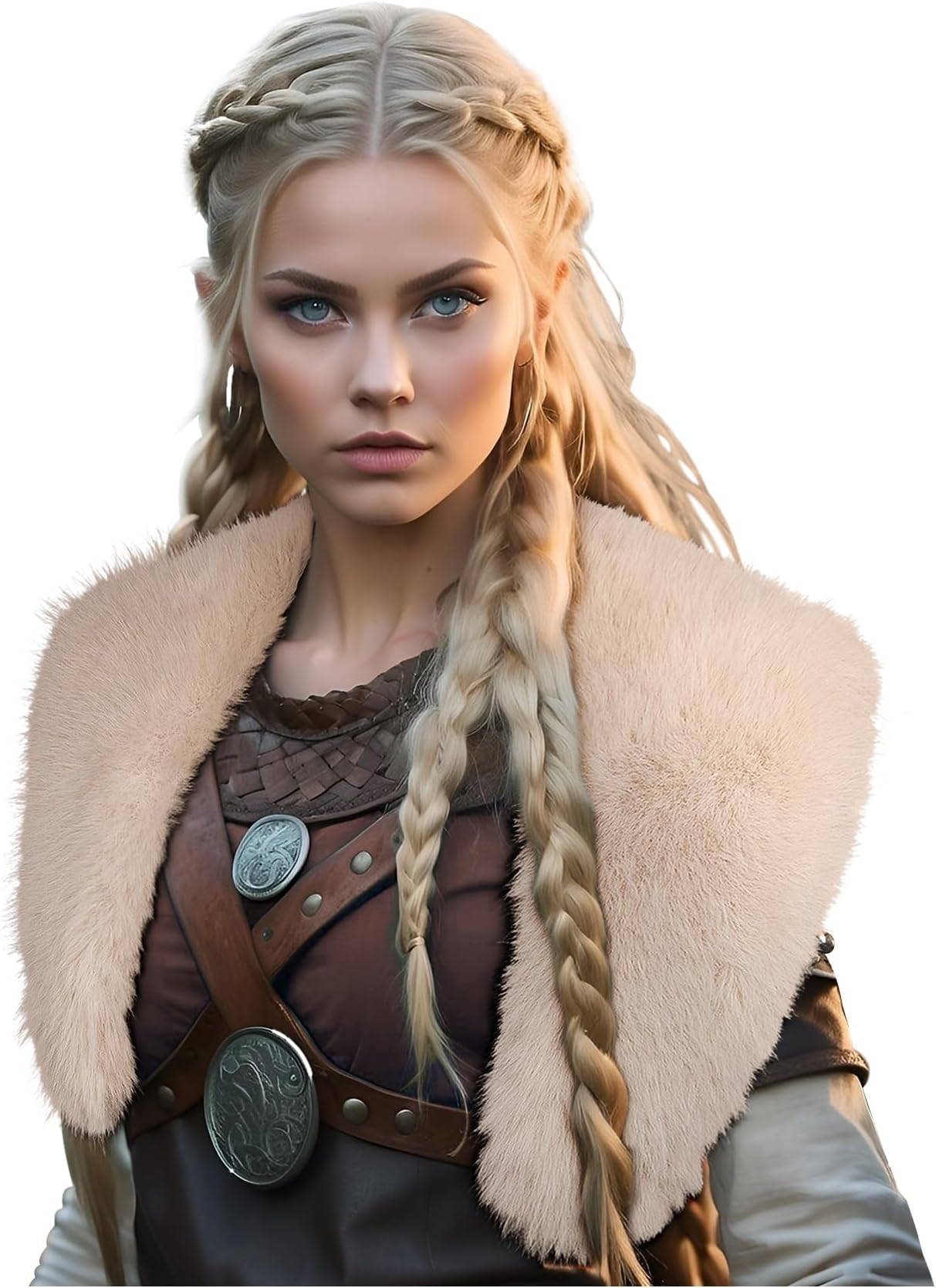 L'VOWViking Fur Collar Faux Fur Shawl Shoulder Fur Wrap Scarf Women Halloween Barbarian Cosplay Costume Accessory