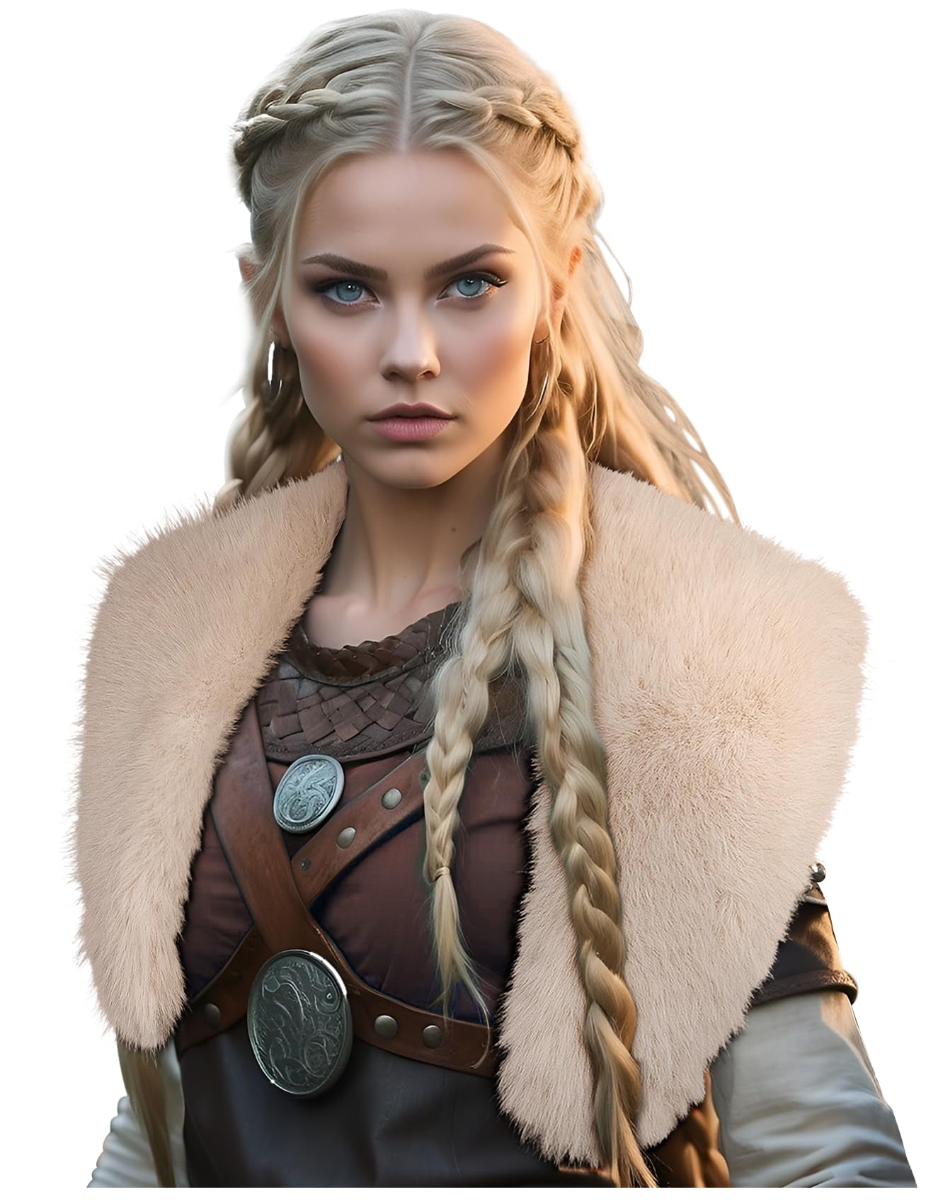 L'VOWViking Fur Collar Faux Fur Shawl Shoulder Fur Wrap Scarf Women Halloween Barbarian Cosplay Costume Accessory