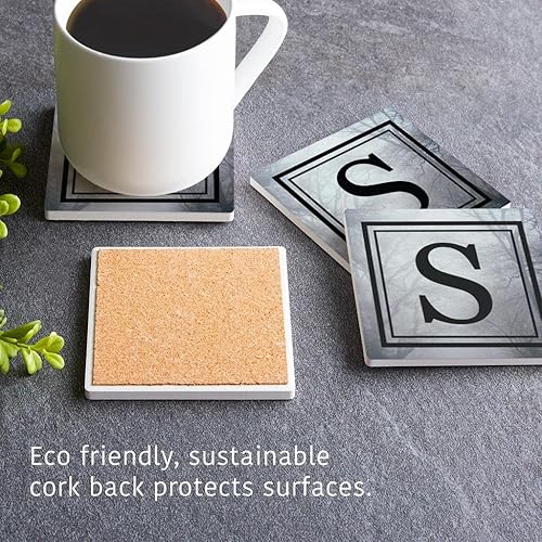 Miniatura 5 de S - Letras de árbol gótico, decoración del hogar Joyride, 4 posavasos de cerámica, posavasos cuadrados de 4 pulgadas, juego de 4, parte trasera de