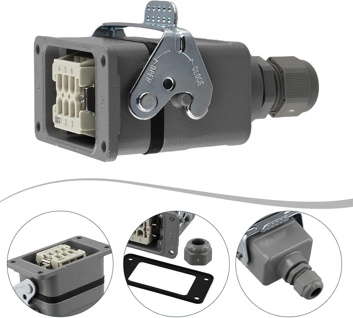 6 Pin Rectangular Connector IP65 Waterproof Heavy Duty Flame Retardant Polycarbonate Crimping 16A for Automation Industrial Control Machinery(6 core top line)