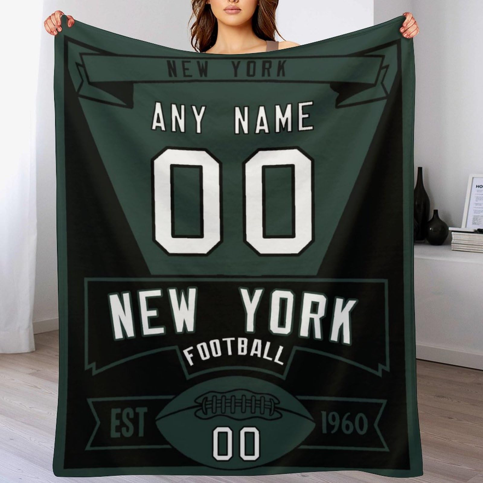 HDI7DEJ Custom Throw Blanket Football,Unisex-Adult Fleece Throw Blanket Personalized Fans Gifts for Men Add Name and Number, 50" x 40",60" x 50",80" x