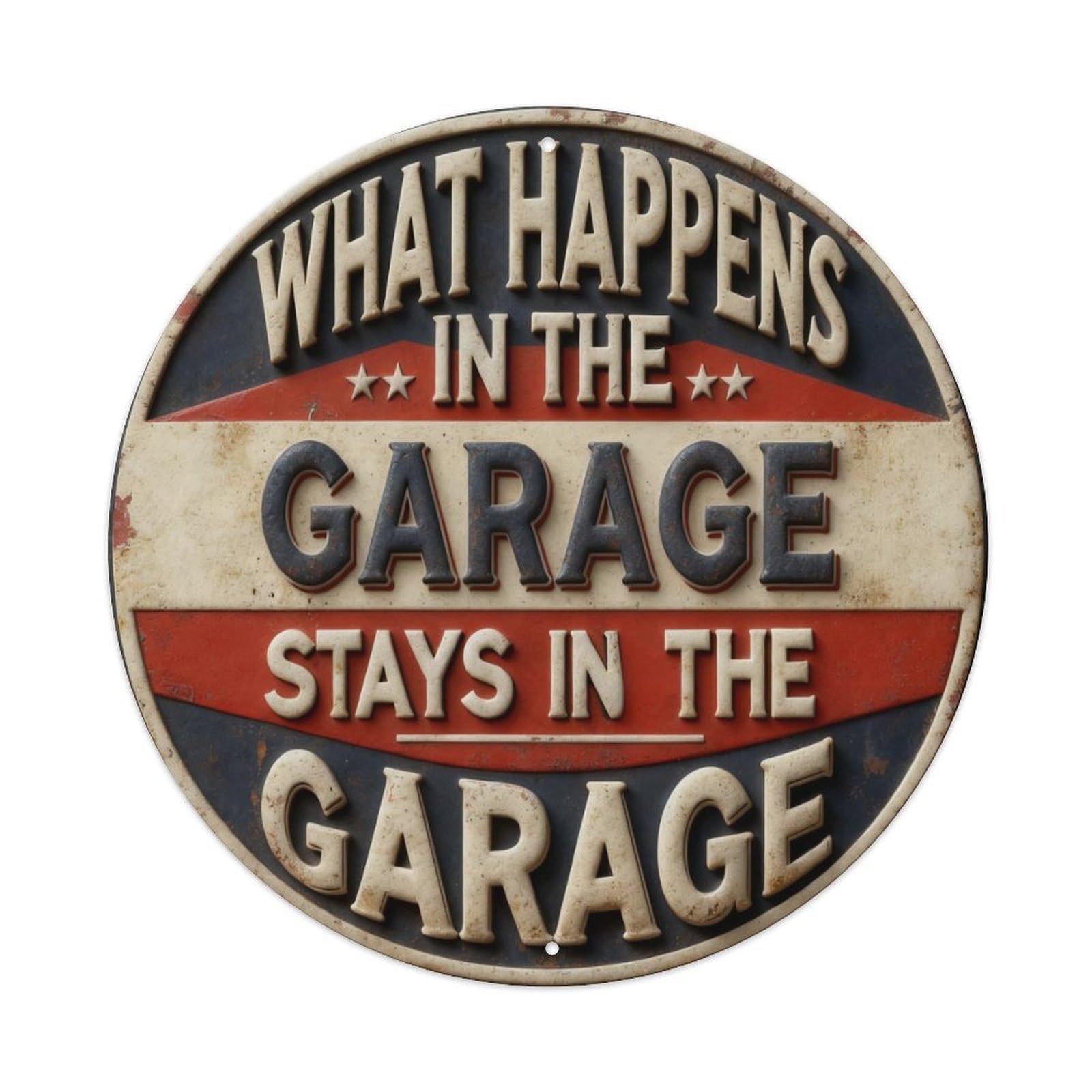 Zlatcbu Vintage What Happens In The Garage Stays In The Garage Metal Tin Sign Retro Wall Art Poster, Decor For Home Living Room Bar Cafe Garage, 8X8 Inch