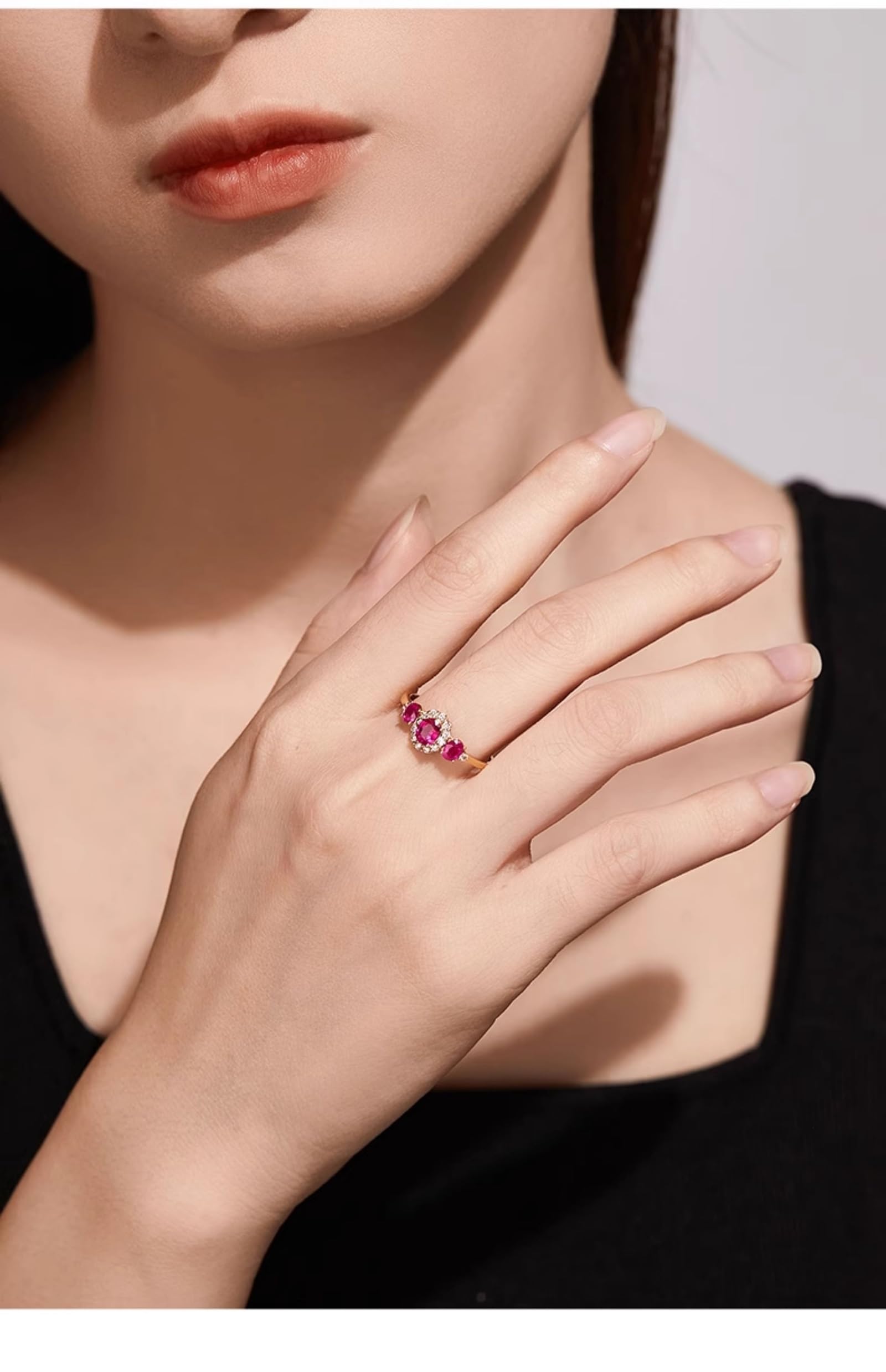 Anillo de rubí de 0,9 quilates para mujer, oro auténtico, elegante anillo de compromiso, anillos de boda para mujeres