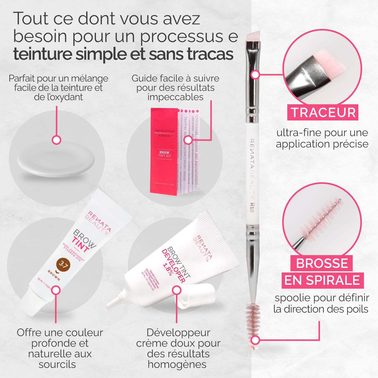 RB RENATA BEAUTY Kit de Teinture pour Sourcils – Kit de Coloration des Sourcil Avec Couleur, Crème Oxydante et Brosse – Effet Longue Durée Jusqu'à 4 Semaines – 30 Utilisations [Brun]