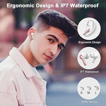Wireless Earbuds, Bluetooth 5.4 Headphones Deep Bass Stereo, in-Ear Earphones with ENC Noise Canceling Mics, IP7 Waterproof Wireless Headphones for Android iOS, 45H Playtime Ear Buds Dual LED Display