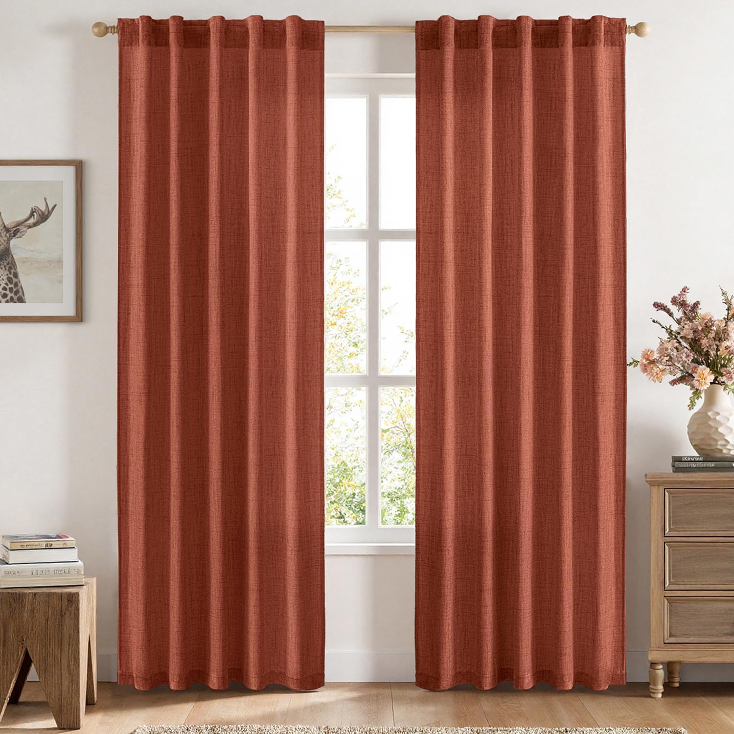 MIULEE Faux Linen Curtains 84 Inch Length 2 Panels Natural Burnt Orange Semi Sheer Curtain with Back Tab Rod Pocket, Light Filtering Window Privacy Burlap Drapes for Living Room Bedroom 42W x 84L 42"W x 84"L (Pack of 2) Burnt Orange