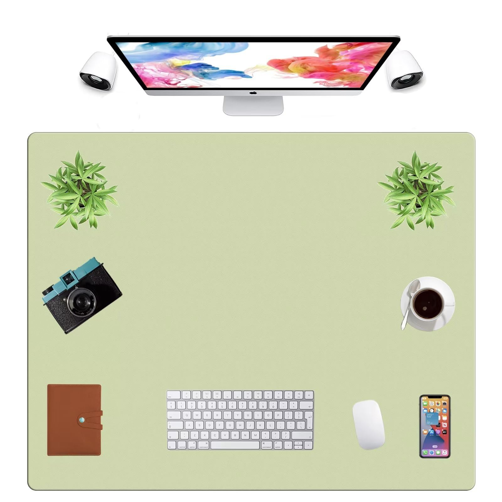 LL-COEUR Extra Large PU Leather Desk Mat Large Mouse Pad XXL Waterproof Table Mat Office Laptop Writing Pad (39.4 x 31.5 inch, Matcha Green)