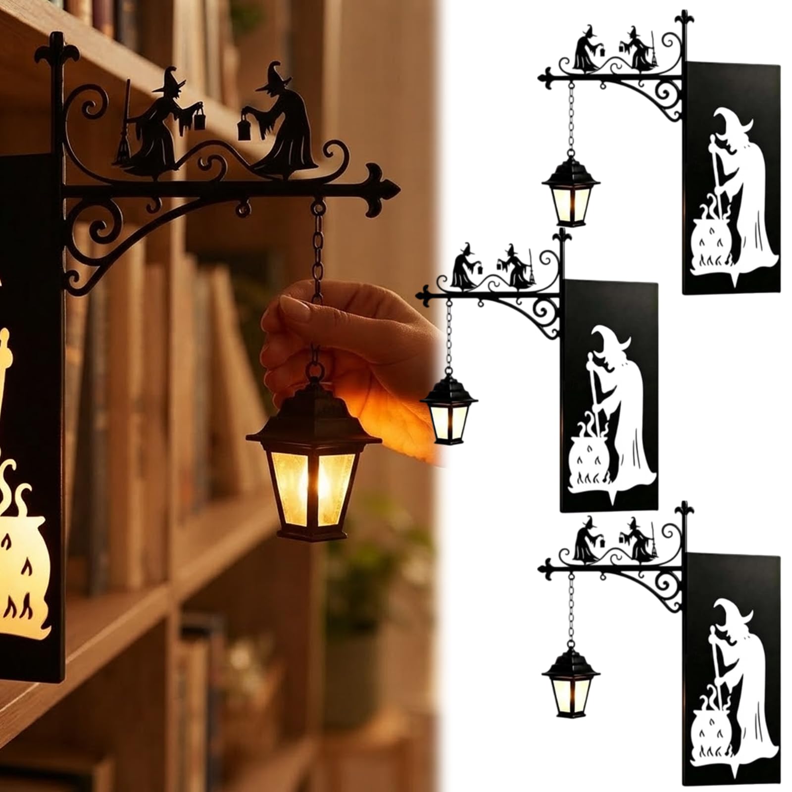Bookshelf Lantern-Decorative Bookshelf Lighting, Iron Vintage, Warm LED，3*C