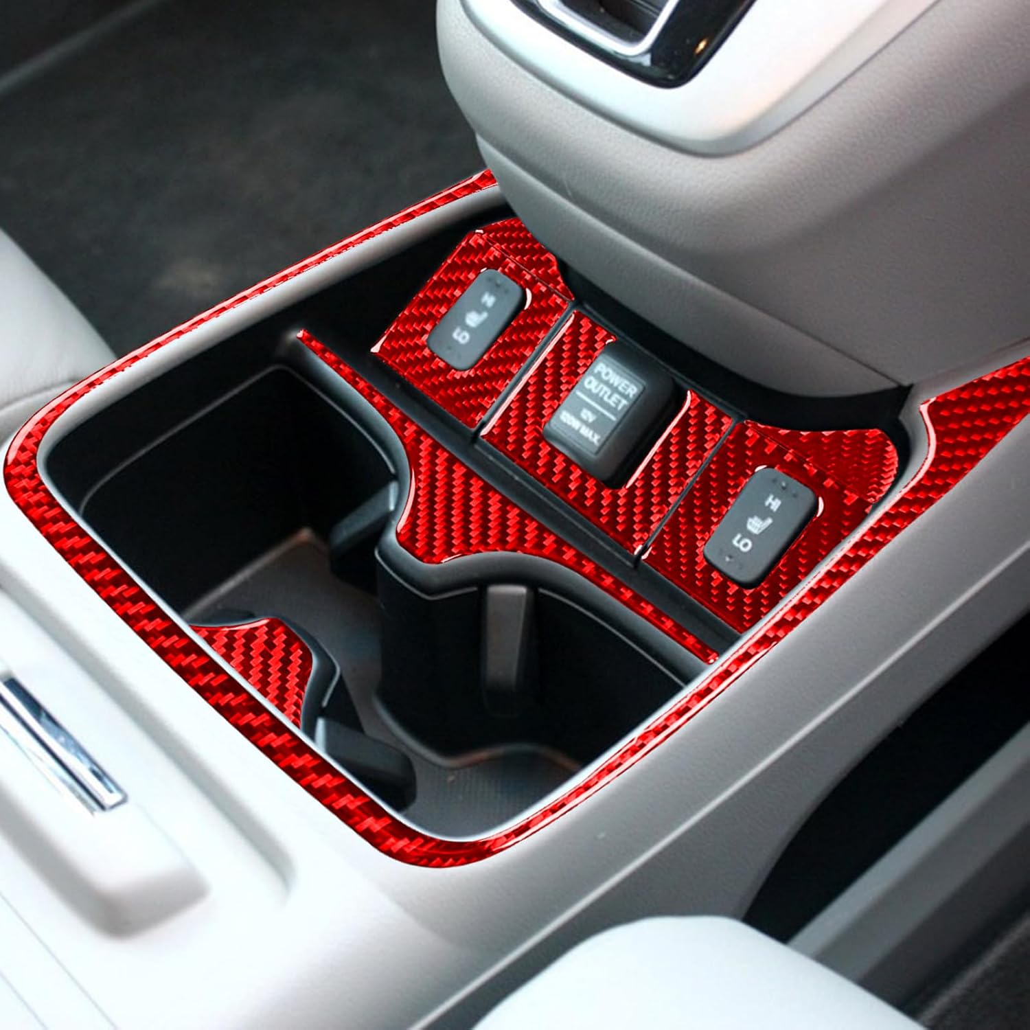 Real Bright Red Carbon Fiber Car Center Console Water Cup Holder Panel Decoration Trim Sticker Auto Interior Accessories Compatible with Honda CRV CR-V 2012 2013 2014 2015 2016