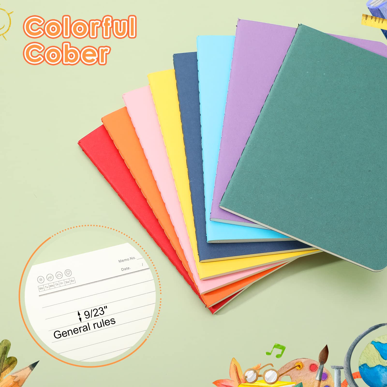 Confezione da 80 mini quaderni, riviste colorate, set di quaderni tascabili, mini quaderni per bambini, forniture per ufficio, forniture scolastiche, 10 x 15 cm, 24 fogli/48 pagine, 16 righe