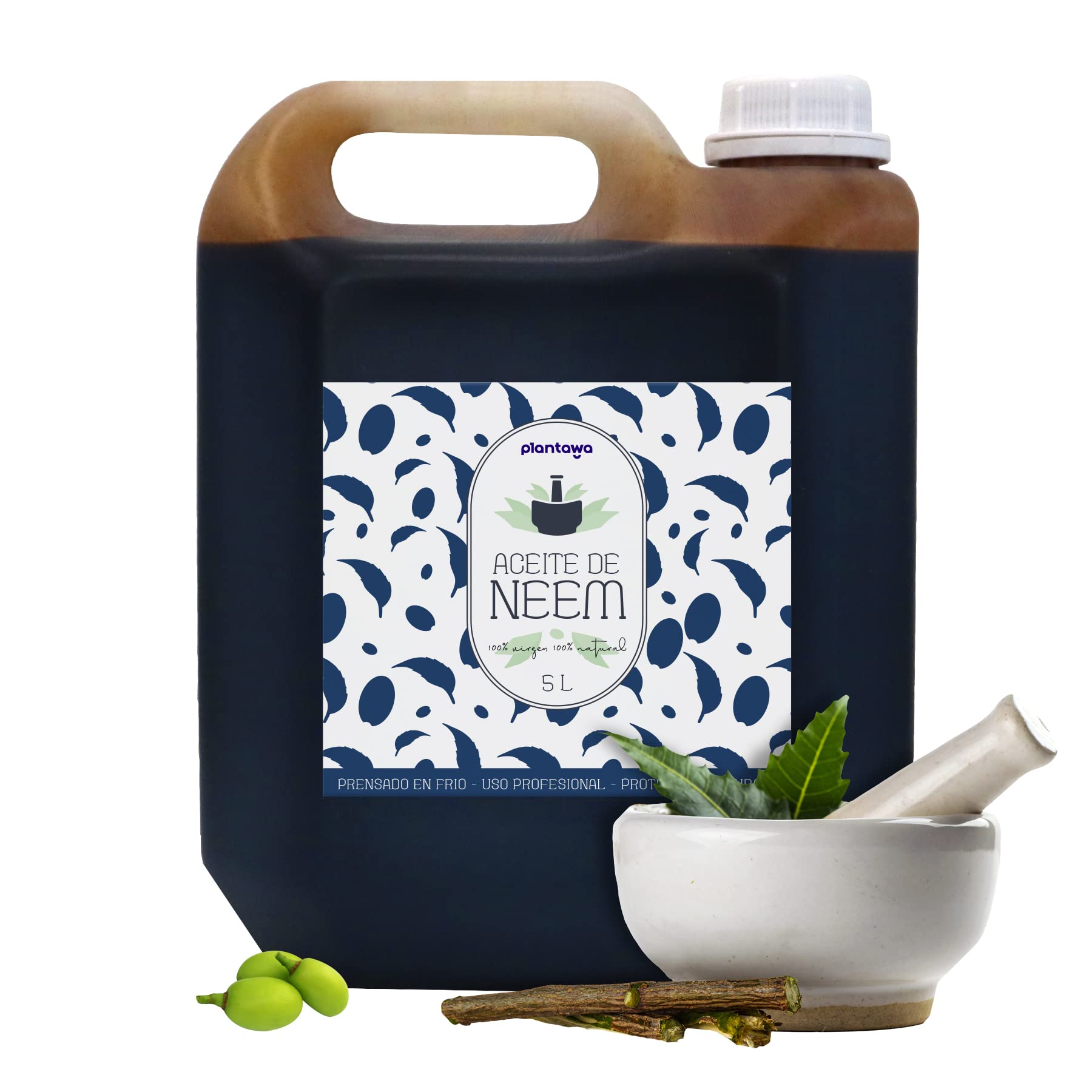 PLANTAWA Aceite de Neem 5L 100% Natural, 100% Concentrado y Puro, para Plantas, Huerto, Agricultura, Jardinería & Jabón Potásico 5L, Actúa por Contacto, Araña Roja, Cochinilla