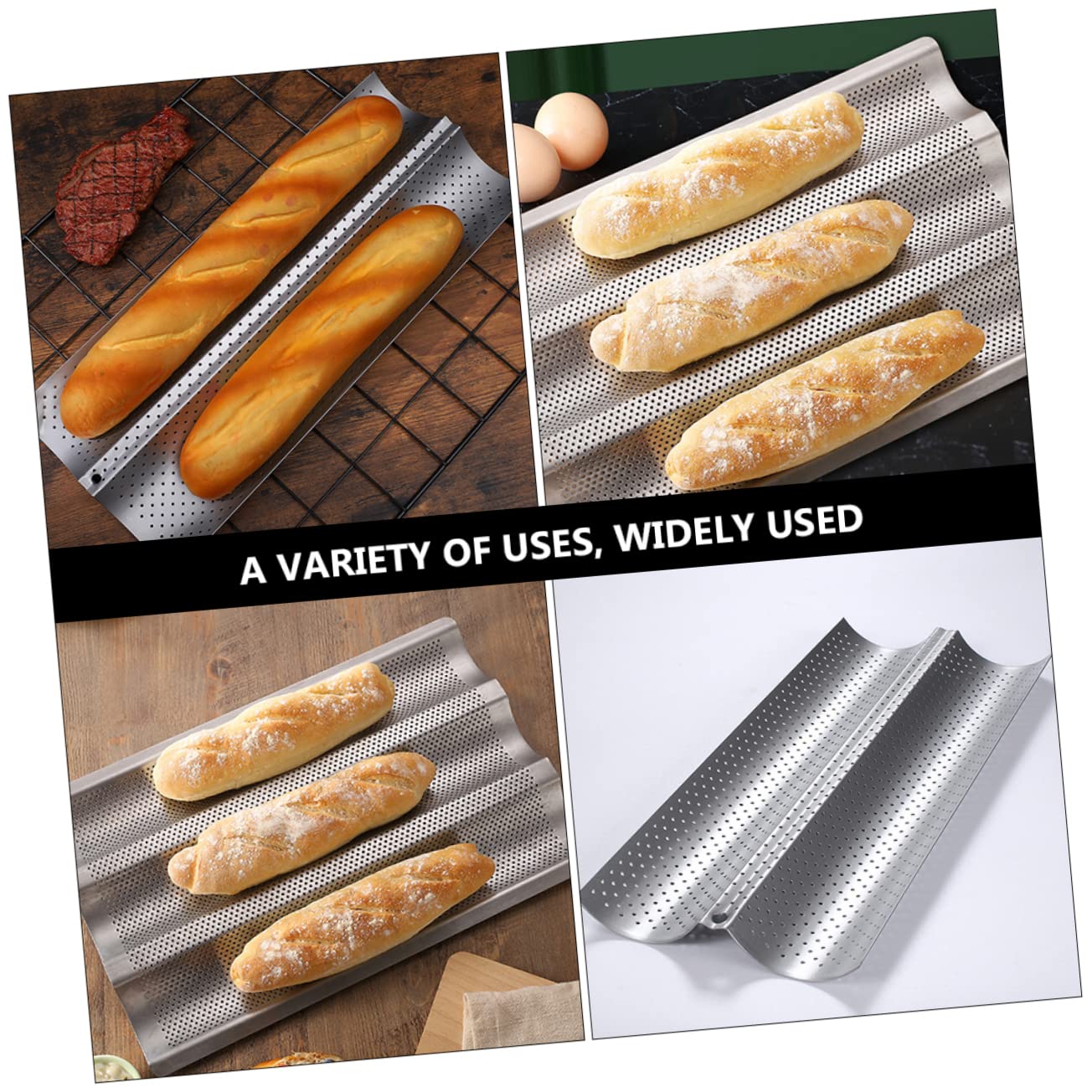 Moldes para Hornear Baguette de Acero Inoxidable Plata, 2 Piezas Superficie Lisa y Multiusos para Panadería y Tienda de Postres