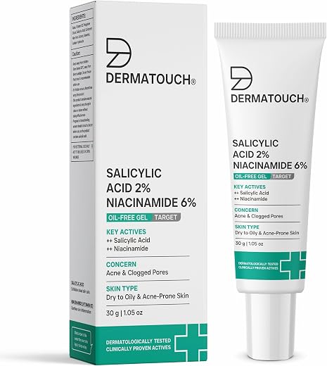 DERMATOUCH Salicylic Acid 2% Niacinamide 6% Anti-Acne Oil-Free Gel For Active Acne, Oil Balancing, Pore Tightening | 30g