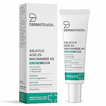 DERMATOUCH Salicylic Acid 2% Niacinamide 6% Anti-Acne Oil-Free Gel For Active Acne, Oil Balancing, Pore Tightening | 30g