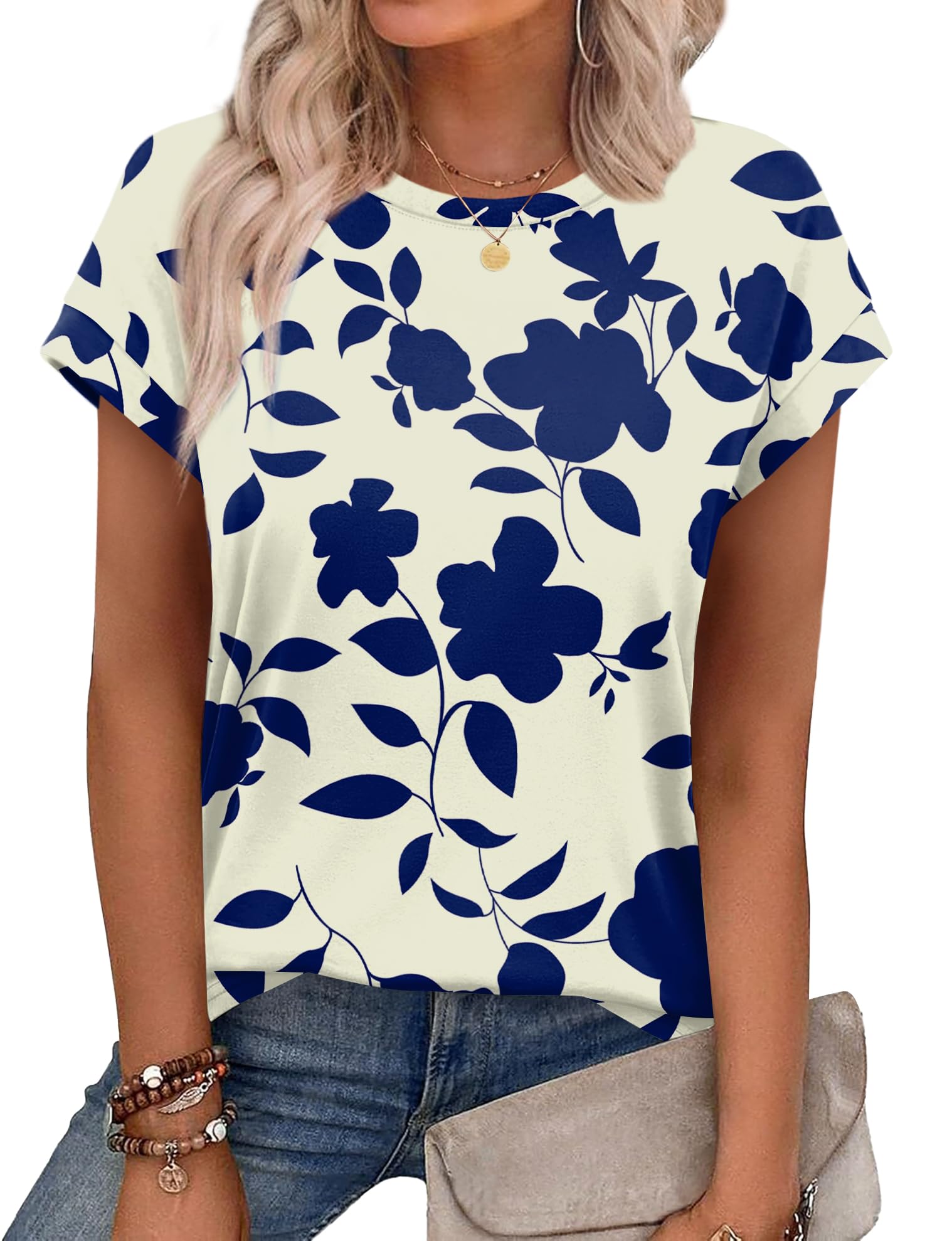 Alaroo Womens Summer Tops Short Sleeve Shirts Crew Neck Cute Trendy Tunic Blouses (S-3XL)