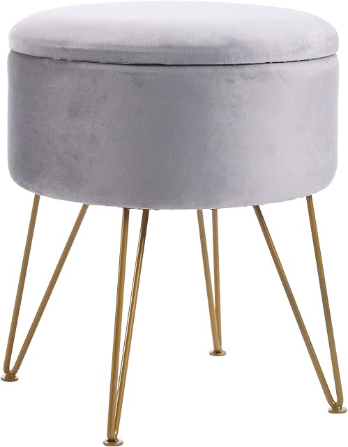 IBUYKE Footstool Velvet Round Ottoman Pouffe Stool Dressing Table Stool Metal Legs Removable Cover, for Home Living Room Fitting Room Bedroom Office, Makeup RF-005