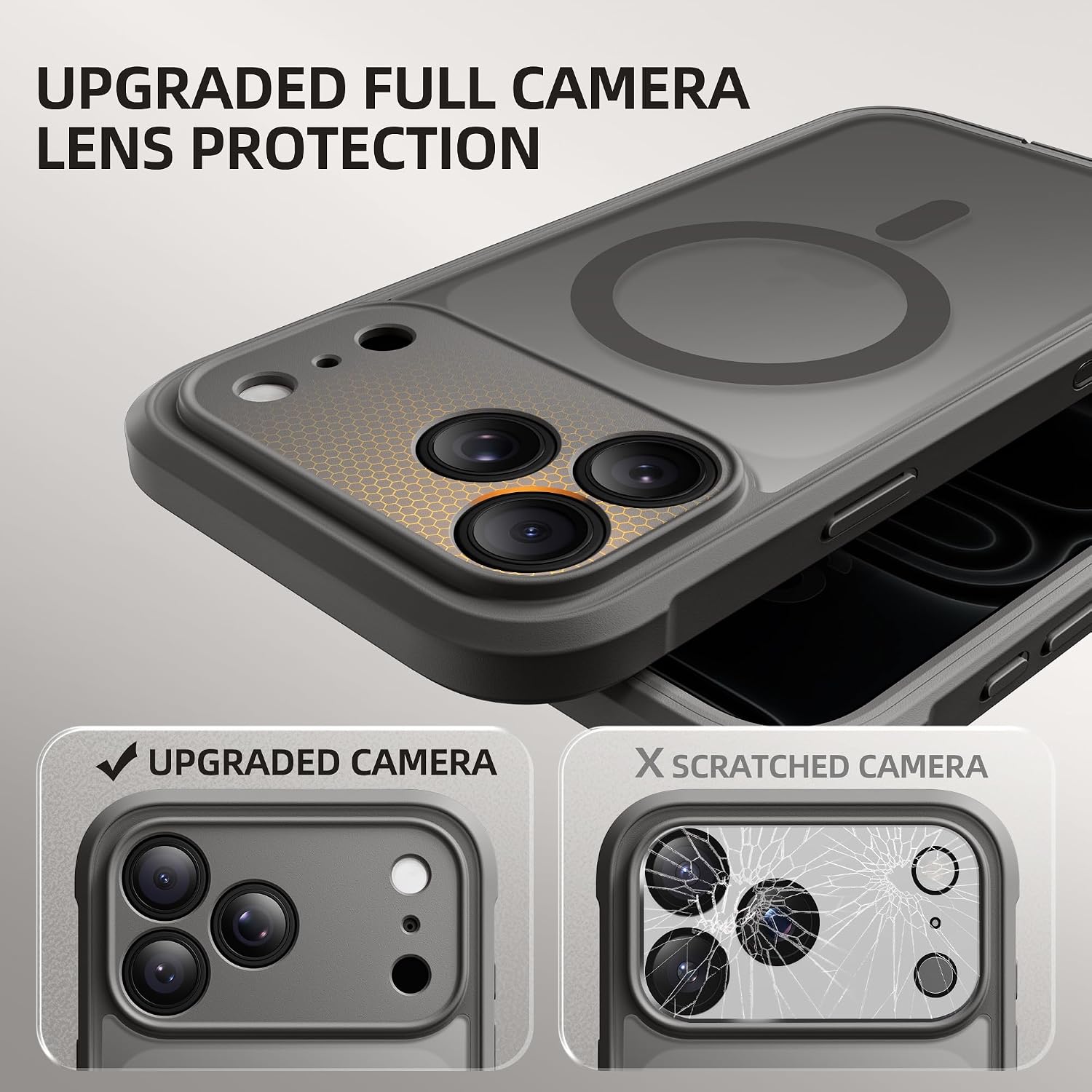 BERFY for iPhone 17 Pro Case, Compatible with MagSafe, Built-in Privacy Screen Protector, Camera Protection, Shockproof Full Body Phone Case 6.3", Translucent Grey thumbnail