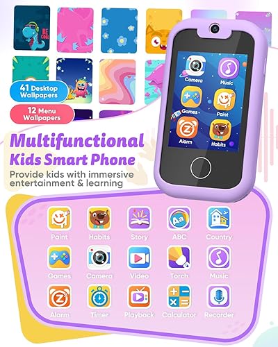 Miniatura 2 de Prysyedawn Teléfono inteligente para niños de 3 a 8 años, teléfono para niños pequeños con funda de silicona suave, regalos de cumpleaños de Navidad
