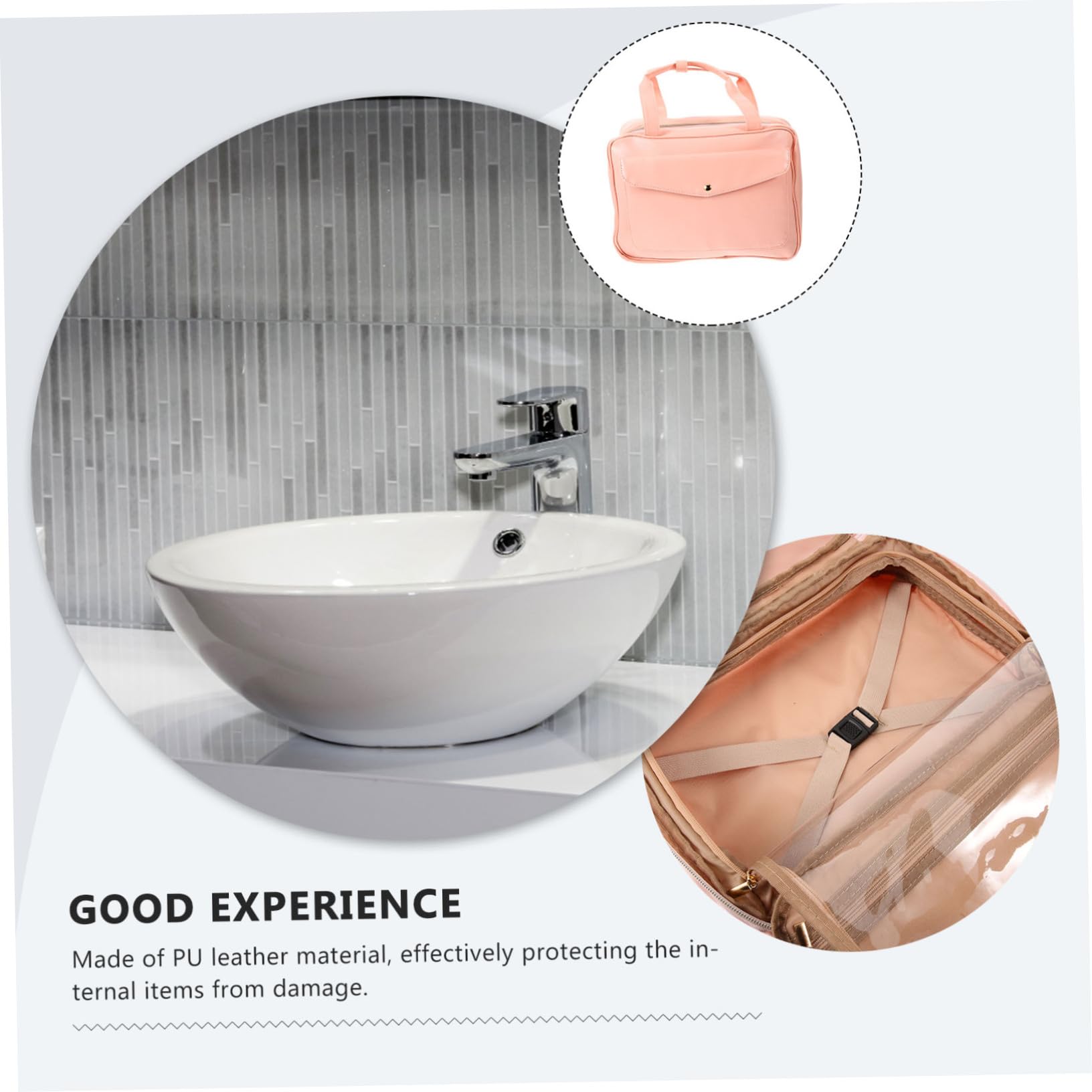 BESTYASH Trousse de Toilette de Voyage Suspendue Taille Moyenne Imperméable en Cuir PU Couleur Lotus pour Femmes Organiseur Rangement Cosmétiques Voyage Poignée Pratique