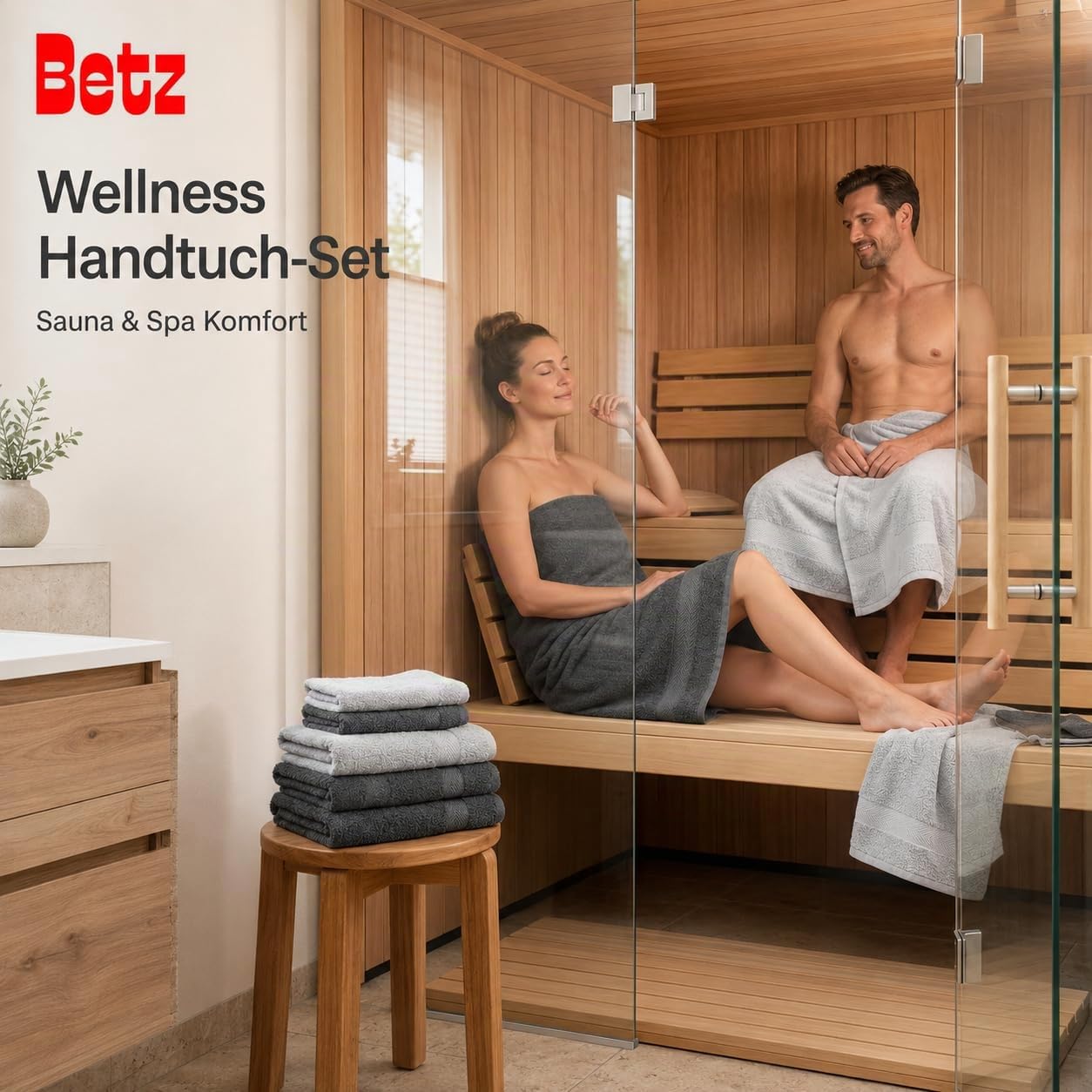 Betz Premium Handtuch-Set 10-teilig – 100% Baumwolle – Oeko-TEX® Zertifiziert – saugfähig&weich – 470g/m² – Duschtücher, Handtücher, Gästetücher & Waschhandschuhe – Farbe Anthrazit & Silber Grau