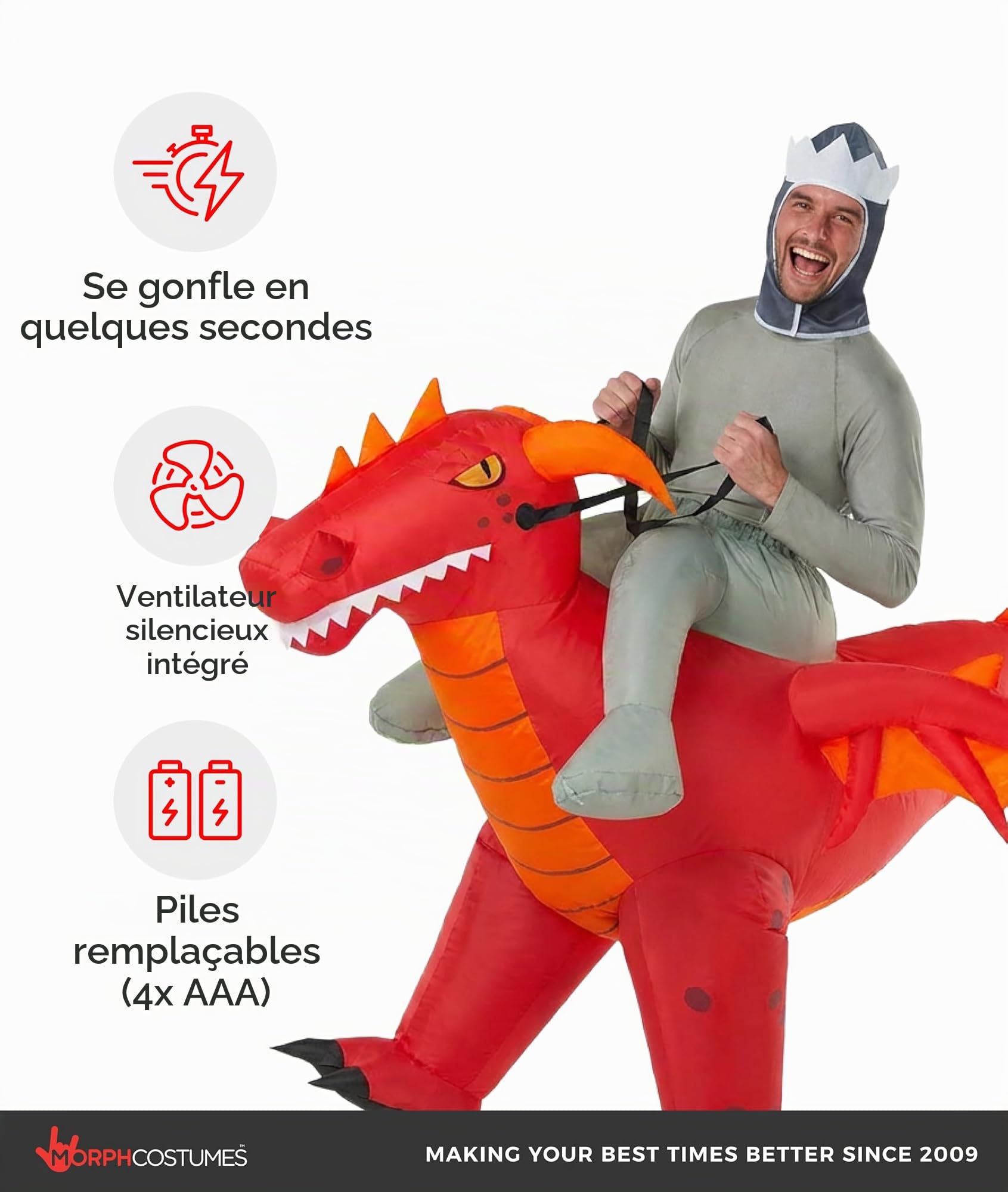 Morph Deguisement Dragon Gonflable Homme, Costume Halloween Rouge