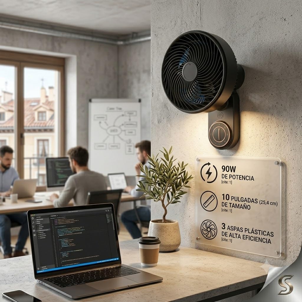 LoLek Spark Ventilador de Pared Turbo de 25,4 cm, 90W, 5 Velocidades, Motor Silencioso, Función Oscilante