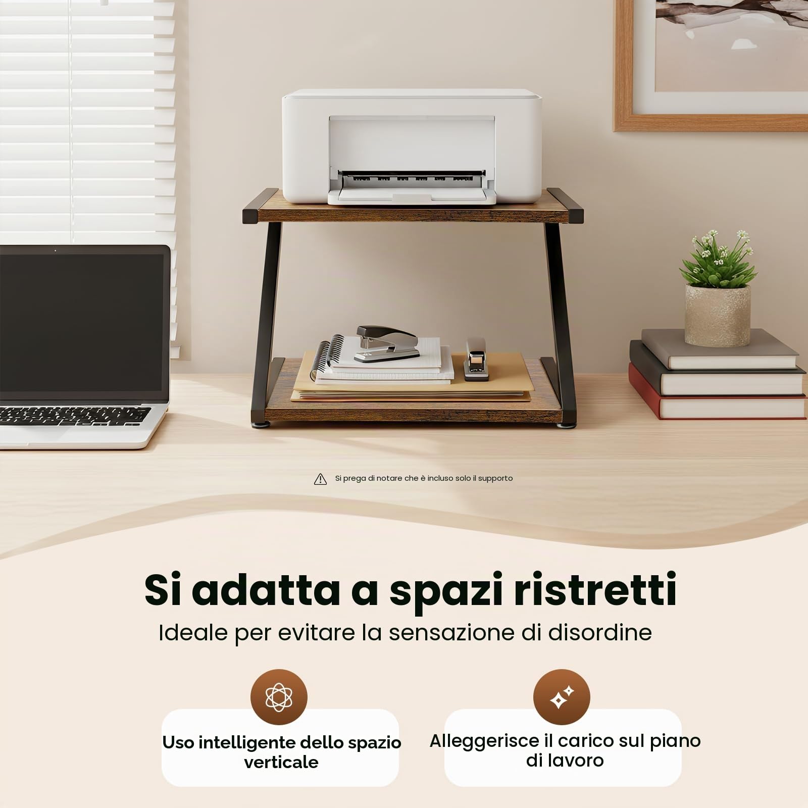 Supporto per stampante a 2 ripiani, organizer da tavolo per ufficio, scrivania, per stampanti 3D, fax, scanner, piedini regolabili, salvaspazio
