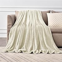 Vista 6 de BEDELITE Fleece Throw Blanket for Couch – 3D Ribbed Jacquard Soft and Warm Decorative Fuzzy Blanket – Cozy, Fluffy, Plush Lightweight Beige Throw