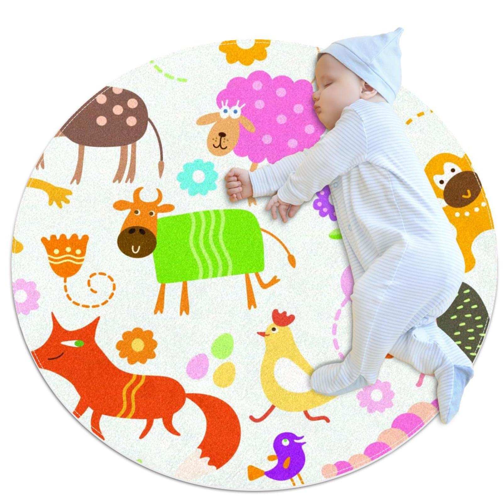 Tapis rond animaux mignons JDEZ pour éveiller la joie des enfants