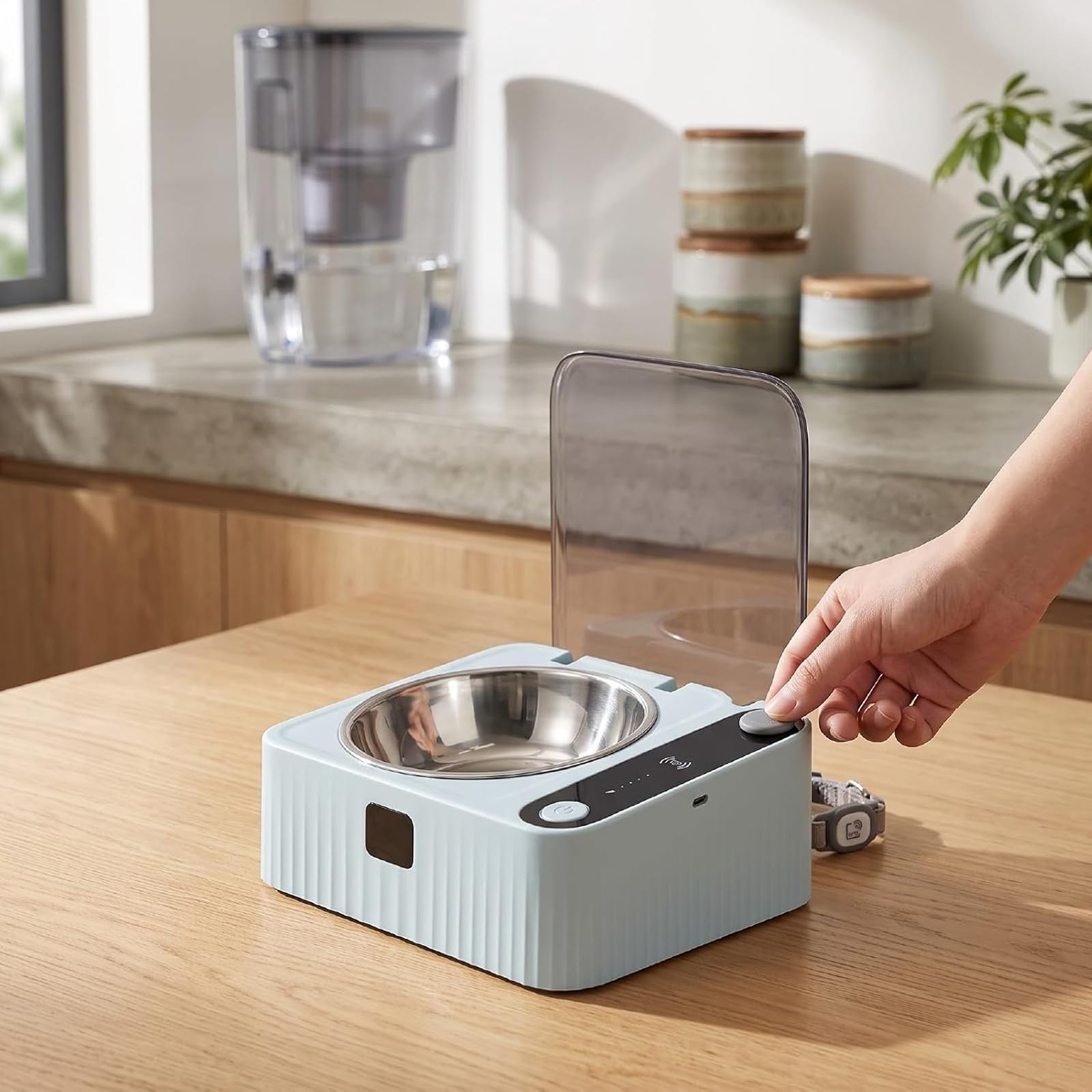 Automatic Pet Feeder Bowl with Sensor Lid Stainless Steel Cat Dog Bowls，1pc