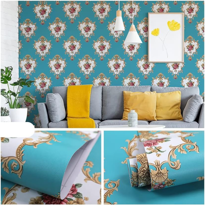 2Pack Drawer Shelf Liners Vintage Rose Self-Adhesive Furniture Lining Papers Sheet PVC Wallpapers Roll 18 inch Wide Blue