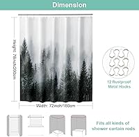 Vista 2 de ORTIGIA Cortina de ducha de 78 pulgadas de bosque neblinoso verde oscuro para baño, juego de cortina de ducha de naturaleza y bosque con ganchos