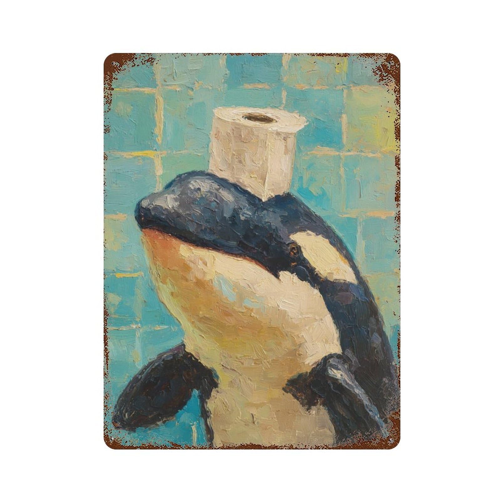 Penguin with Toilet Paper Rusty Metal Tin Sign 15.7"x11.8", for Shed, Workshop And Garage Wall Decor, Novelty Wall Decor