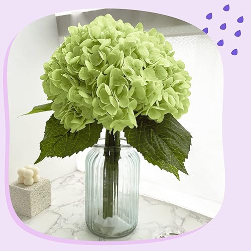 Miniatura 5 de Flores de hortensias artificiales verdes de 21 pulgadas, 5 piezas de flores de látex con impresión 3D real al tacto para centros de mesa de boda,